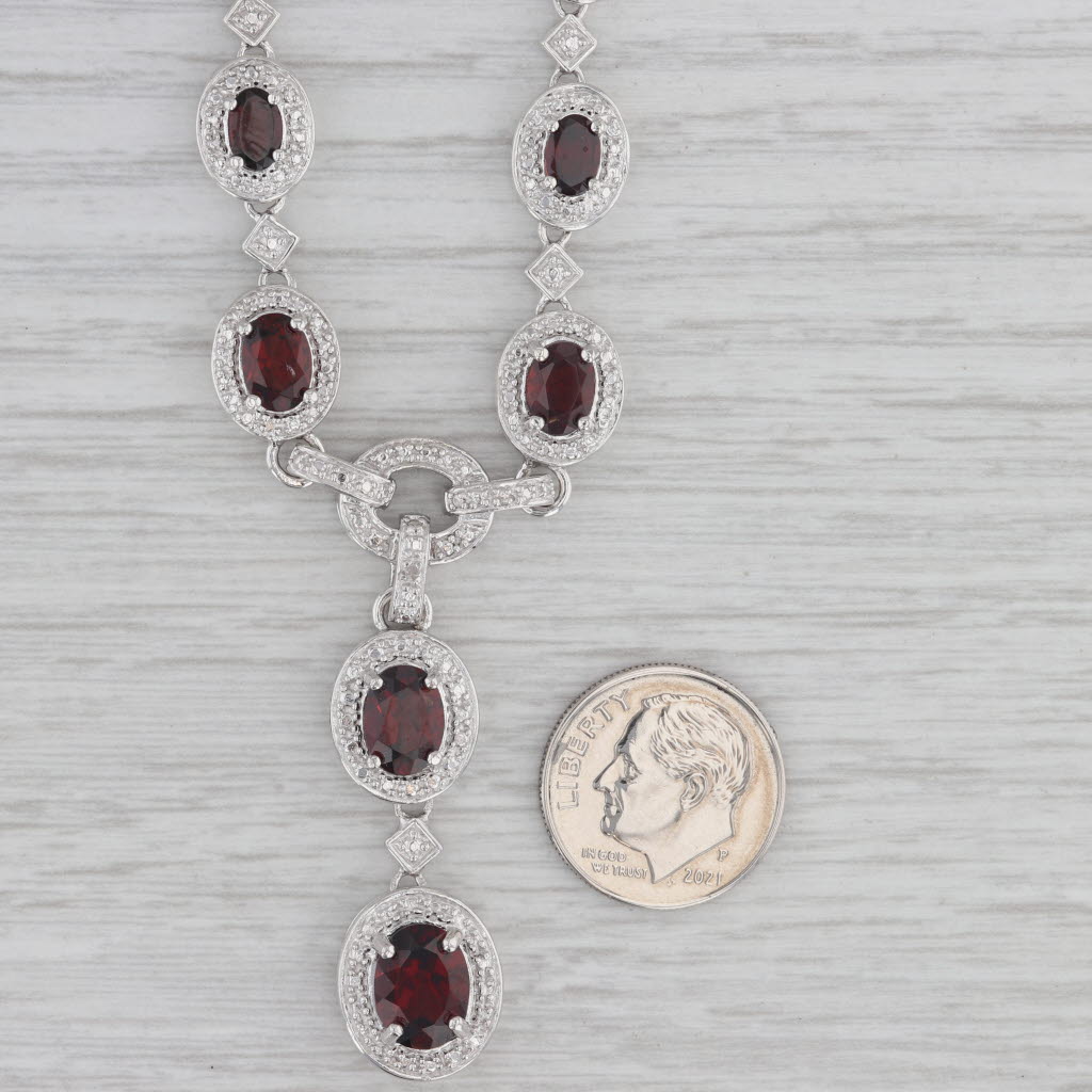 Gray 6.18ctw Garnet Diamond Lariat Necklace Sterling Silver 18"