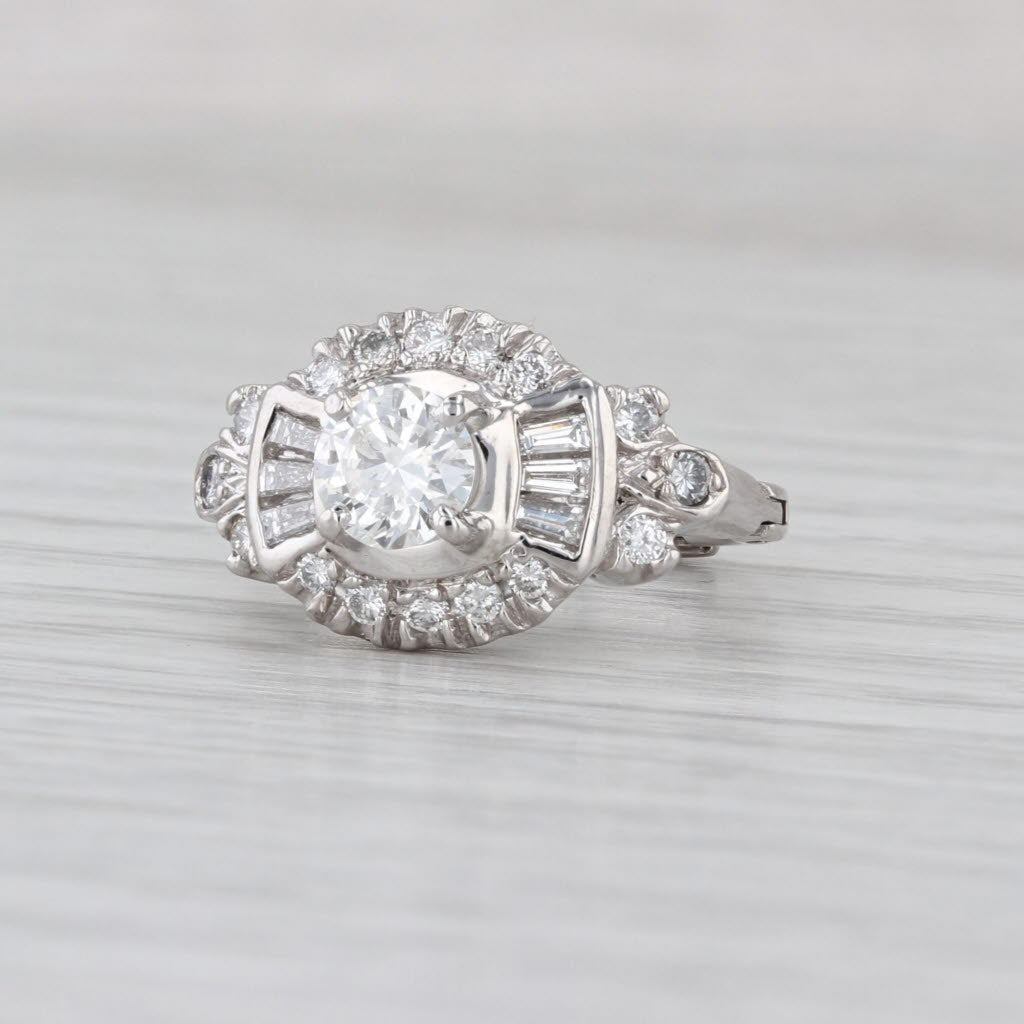 Vintage 0.94ctw Diamond Engagement Ring Platinum Size 3.5 Arthritic Shank