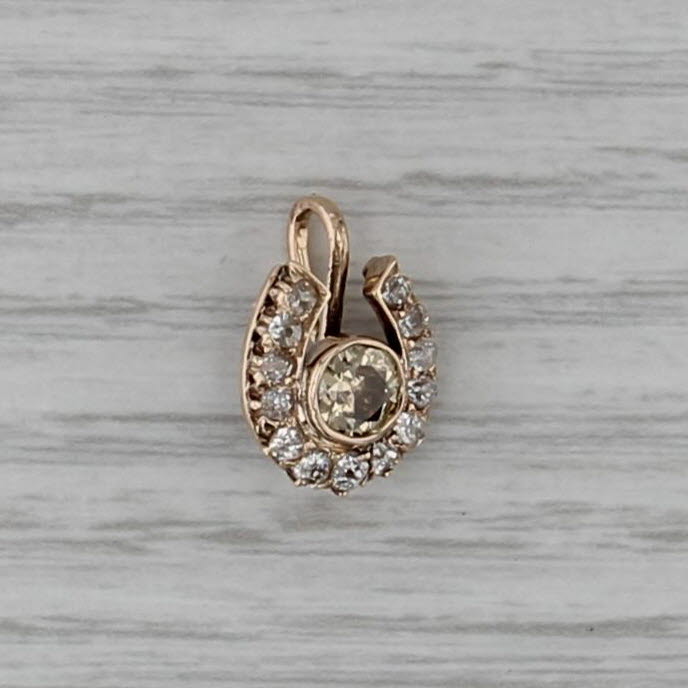 Antique 0.85ctw Horseshoe Pendant 10k Yellow Gold Stickpin Conversion