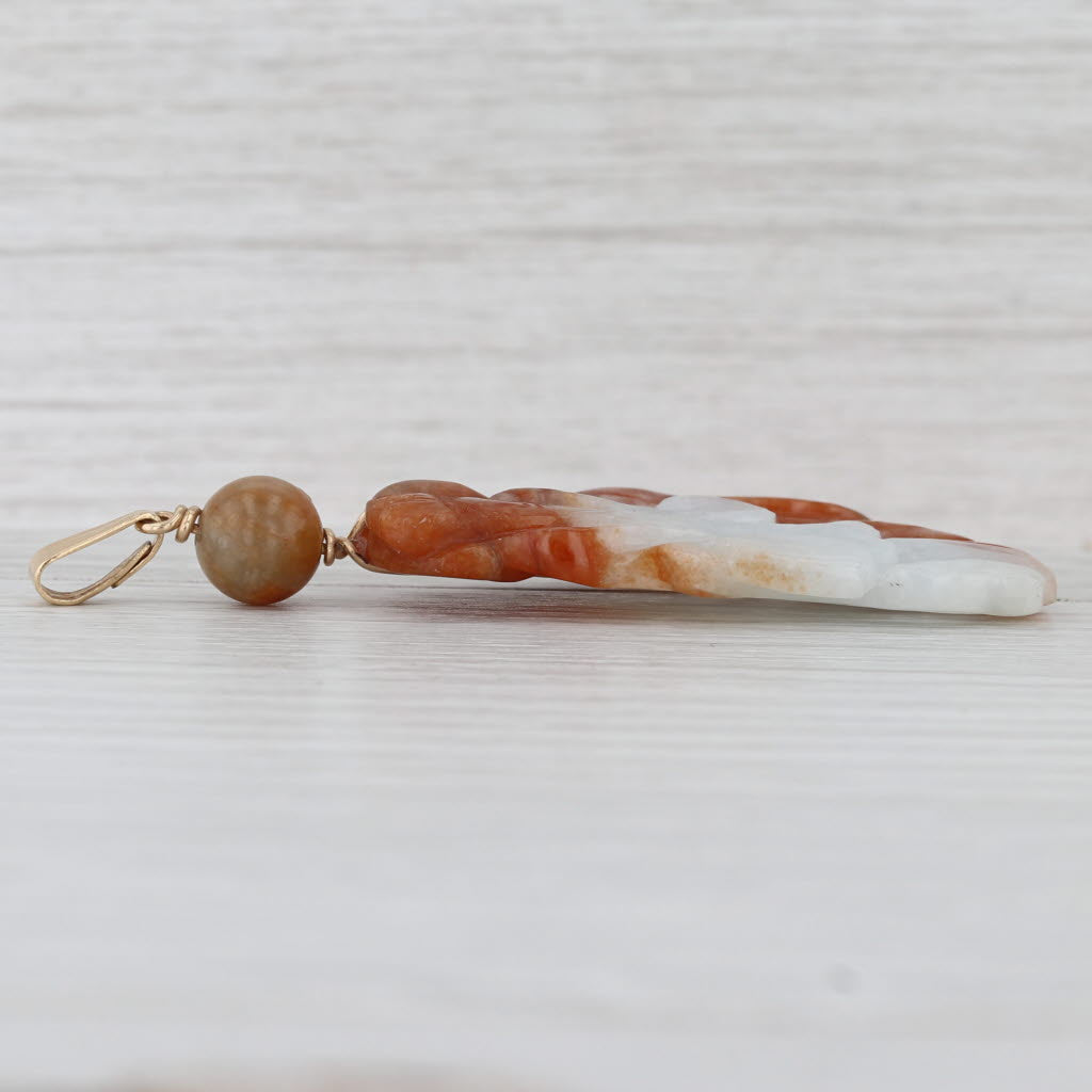 Jadeite Jade Figural Carving Pendant 14k Gold Pierced Asian Style