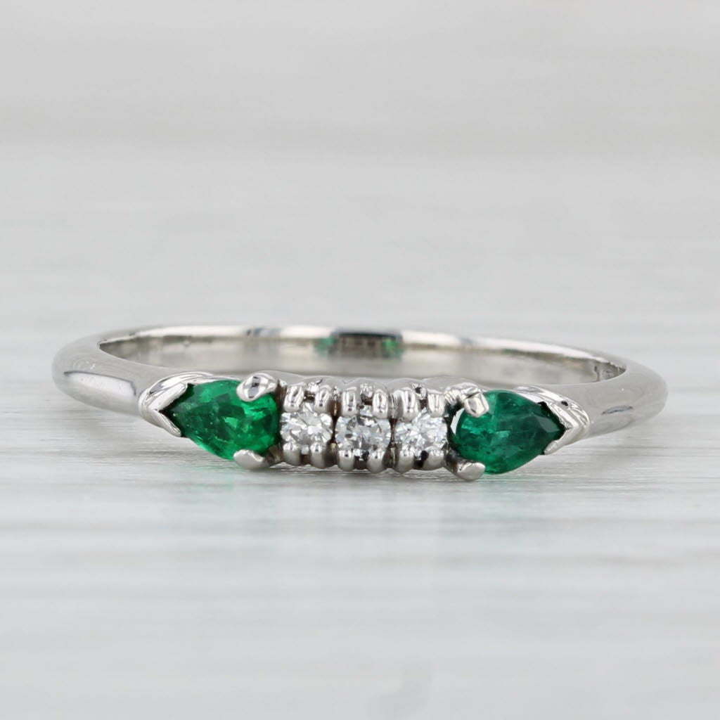 Light Gray 0.42ctw Emerald Diamond Ring Platinum Vintage Wedding Band Size 6 Stackable