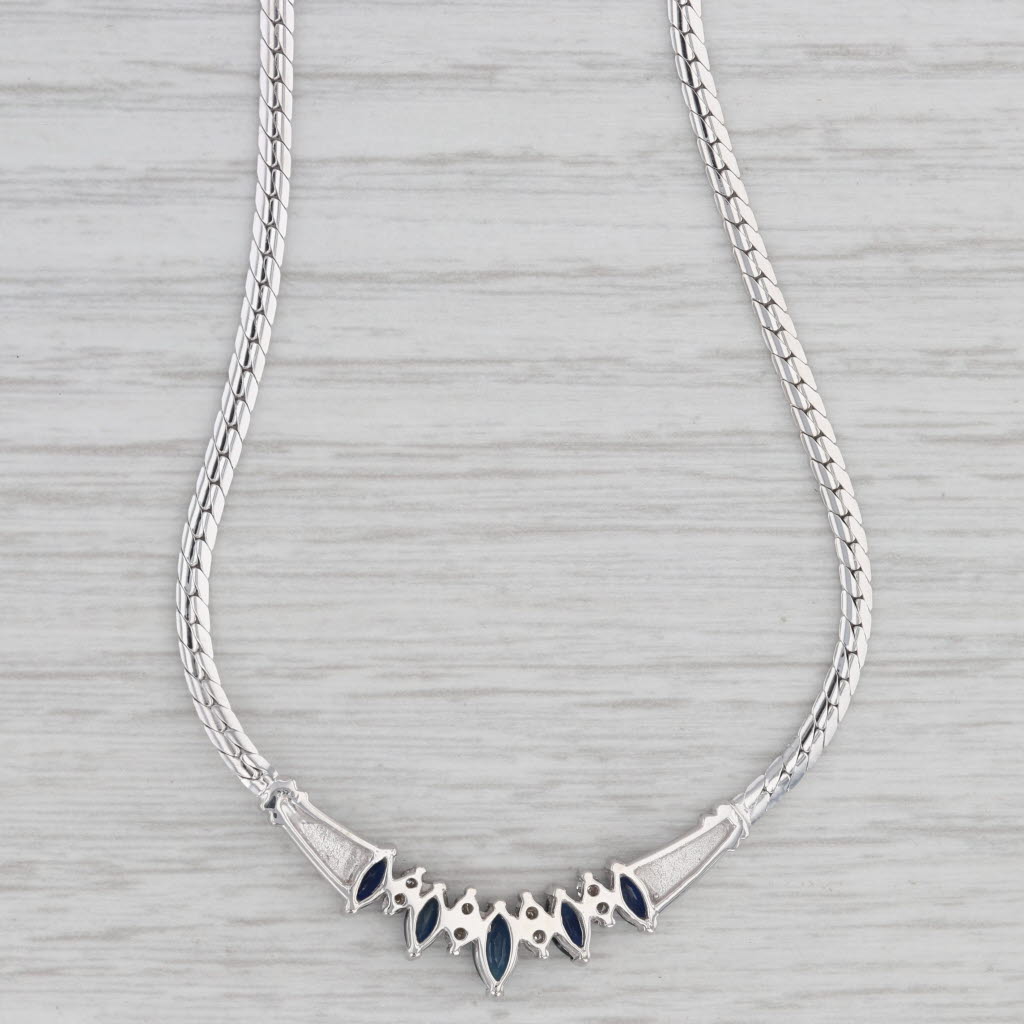 Gray 1.34ctw Blue Sapphire Diamond Necklace 14 White Gold 16.75" Herringbone Chain