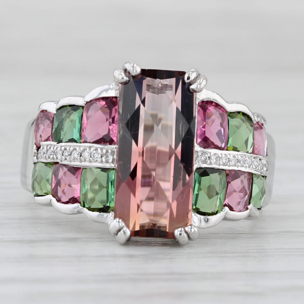 Gray 4.80ctw Pink Green Tourmaline Diamond Ring 18k White Gold Size 6.75