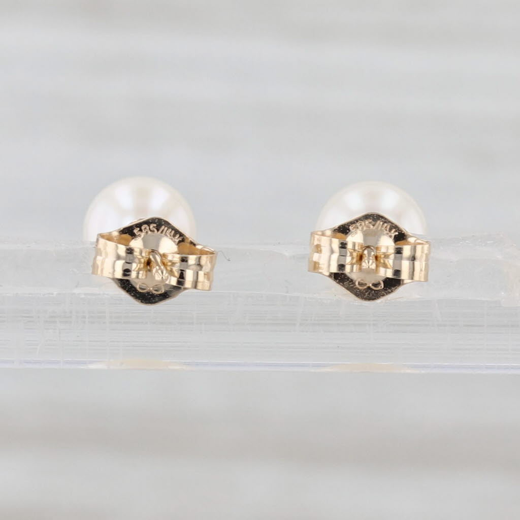 Cultured Pearl Stud Earrings 14k Yellow Gold 5.4mm Round Bead Studs