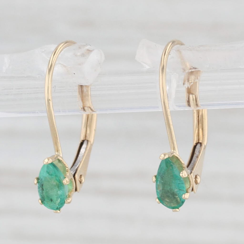 Light Gray 0.40ctw Emerald Drop Earrings 14k Yellow Gold Pear Solitaire Lever Backs