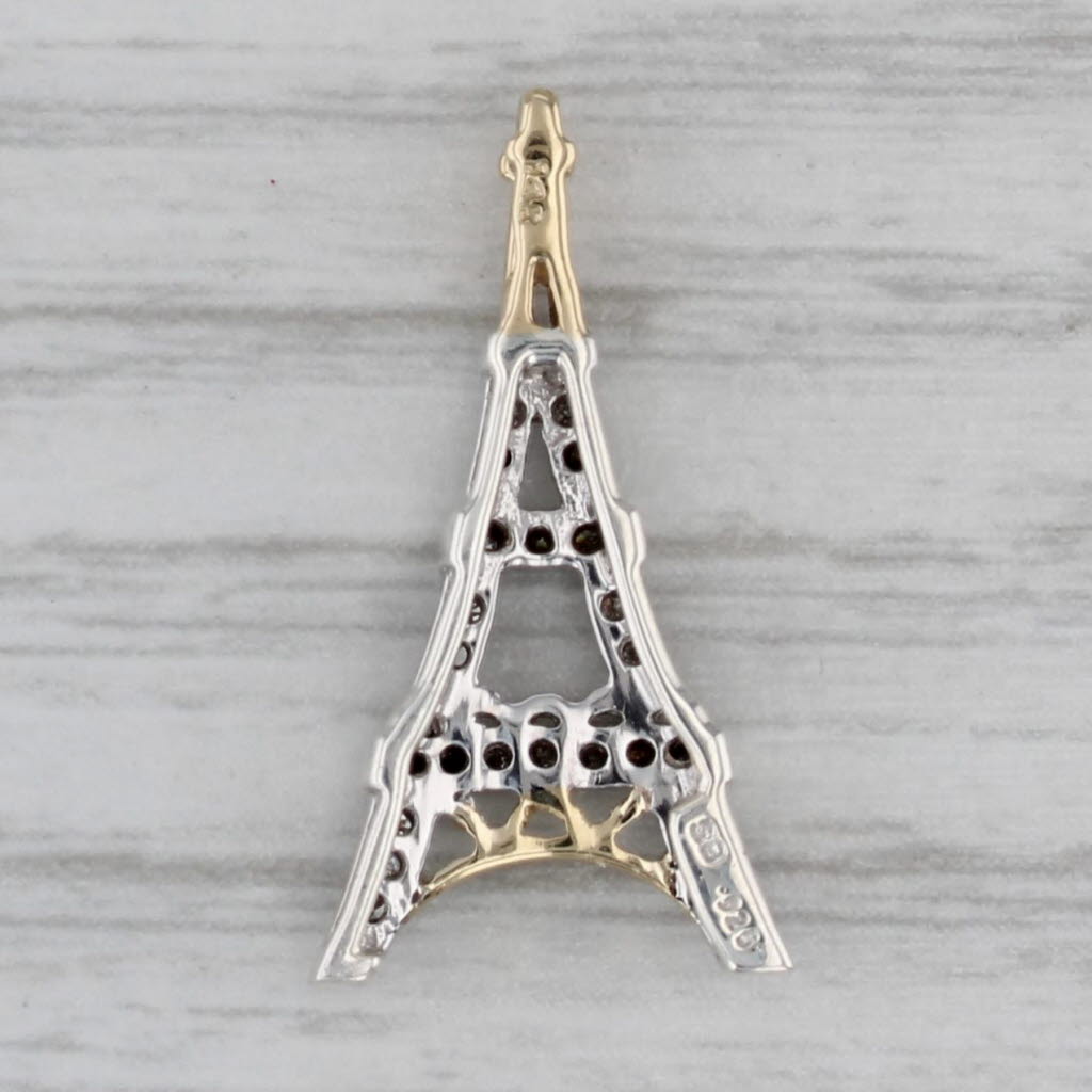 Gray 0.10ctw Diamond Eiffel Tower Pendant Sterling Silver 14k Gold Paris Souvenir