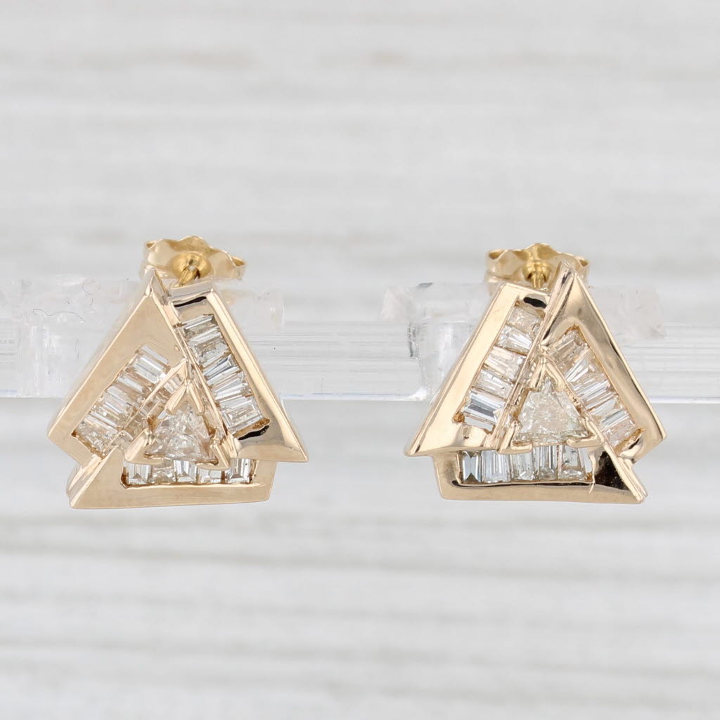 Light Gray 0.94ctw Diamond Triangle Stud Earrings 14k Yellow Gold