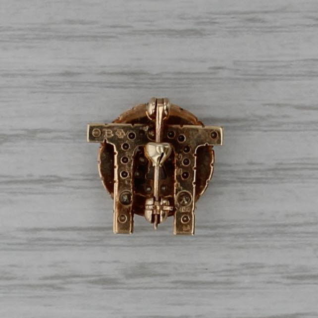 Alpha Omicron Pin 10K Gold Lab Created Ruby Pearl Vintage Sorority Badge