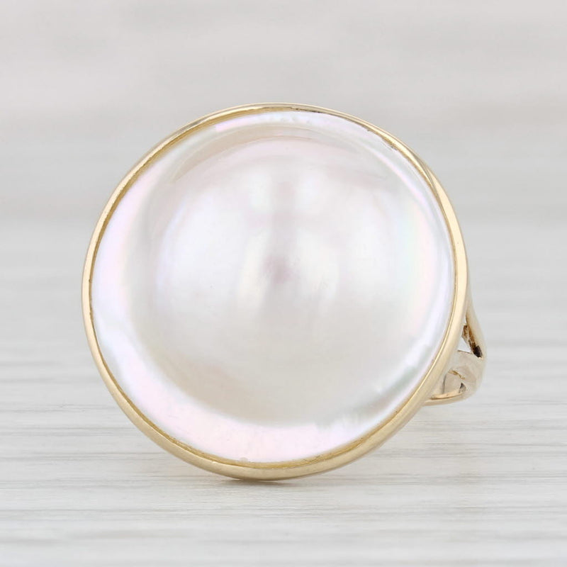 Light Gray Blister Pearl Ring 14k Yellow Gold Size 6 Solitaire Statement