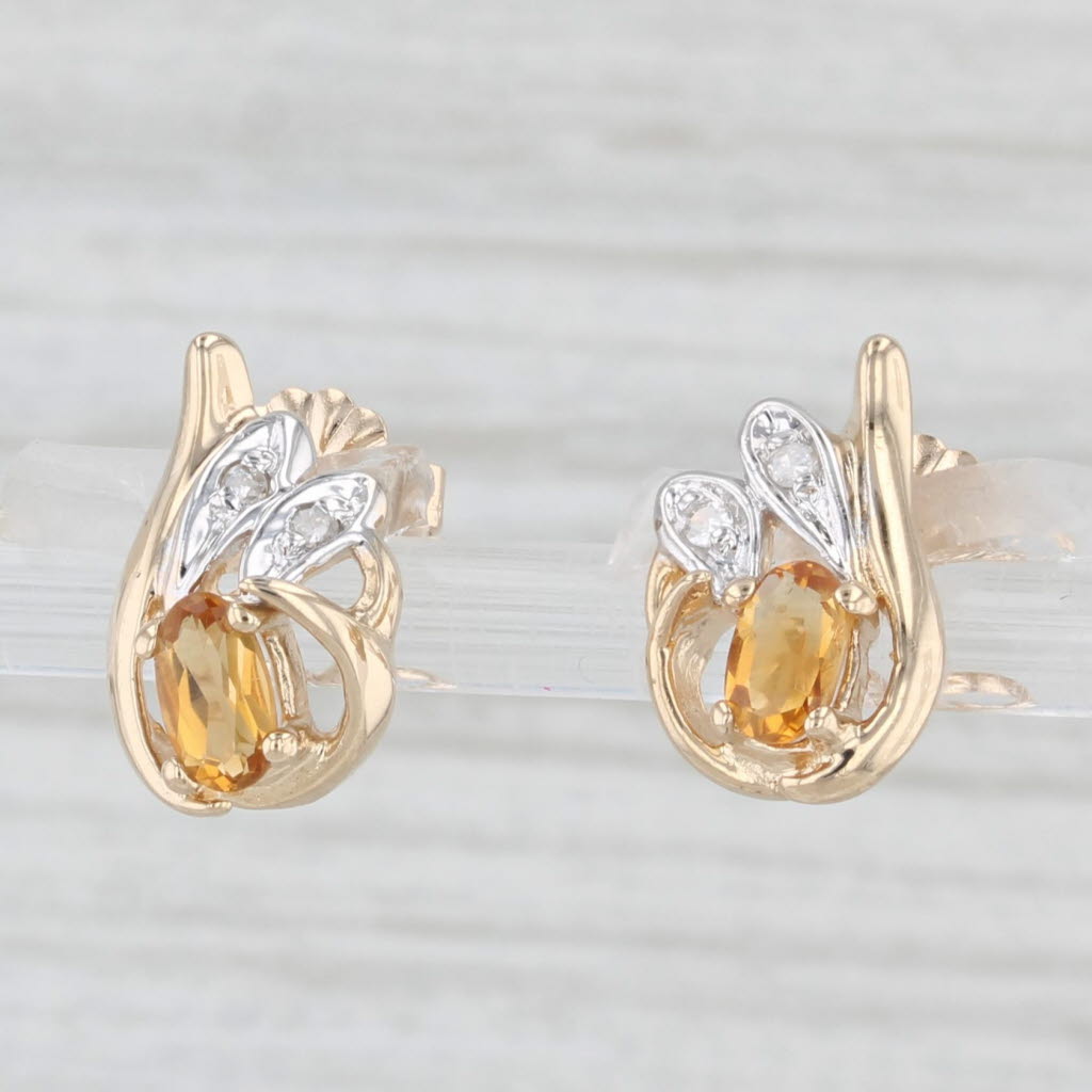 Light Gray 0.42ctw Orange Citrine Stud Earrings 14k Yellow Gold Diamond Accents