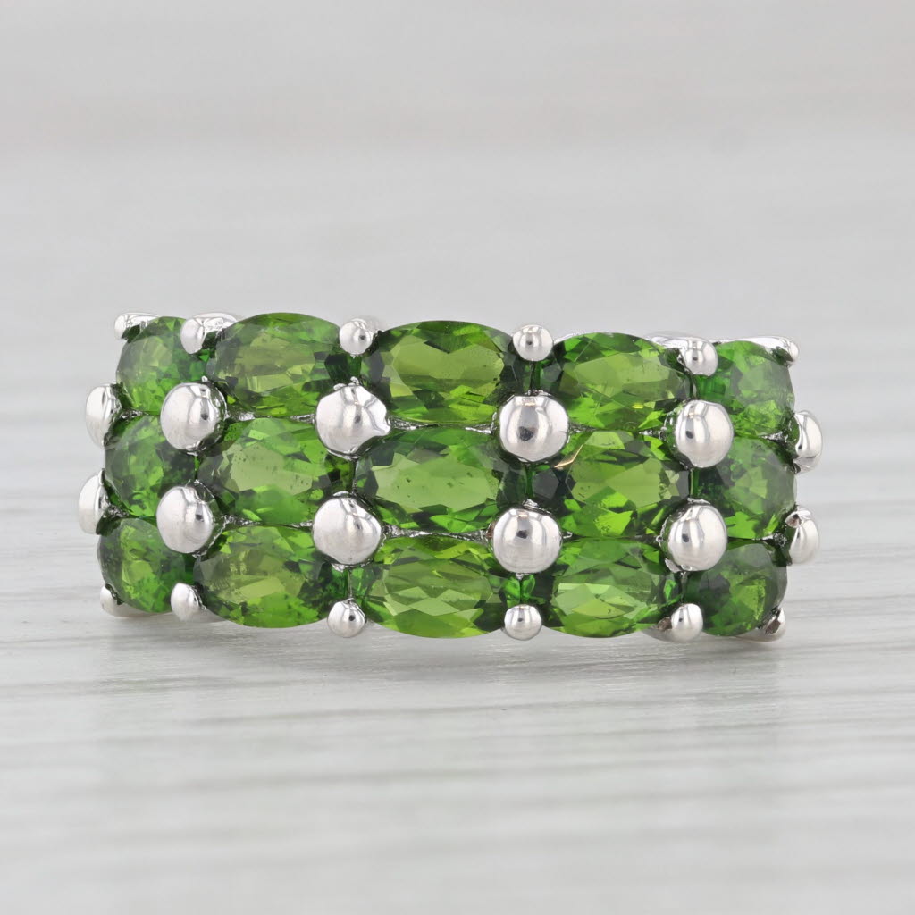 Light Gray 3.20ctw Green Chrome Diopside Cluster Ring Sterling Silver Size 6 Cocktail