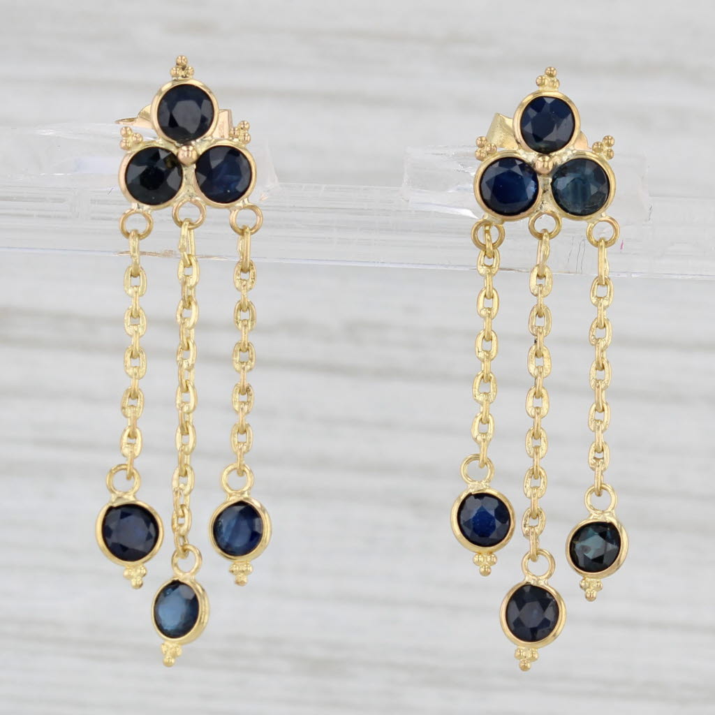 Light Gray 1.20ctw Blue Sapphire 18k Yellow Gold Dangle Earrings