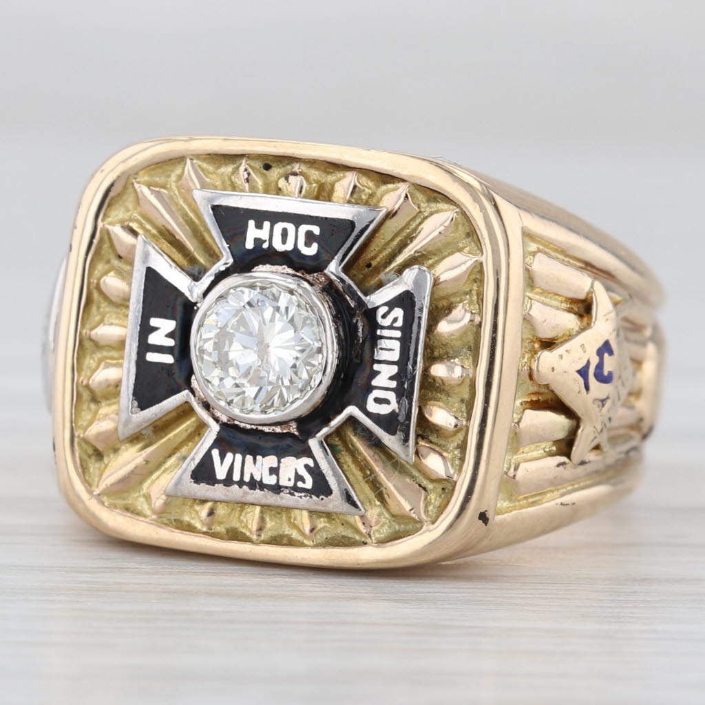 Light Gray 0.47ct Diamond Knights Templar Cross Ring 14k Gold Size 8.5 Masonic York Rite
