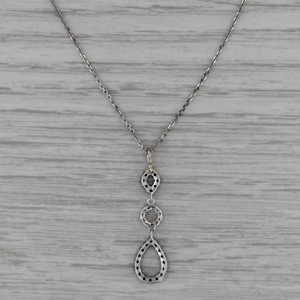0.24ctw Black White Diamond Drop Pendant Necklace 14k White Gold 17" Box Chain