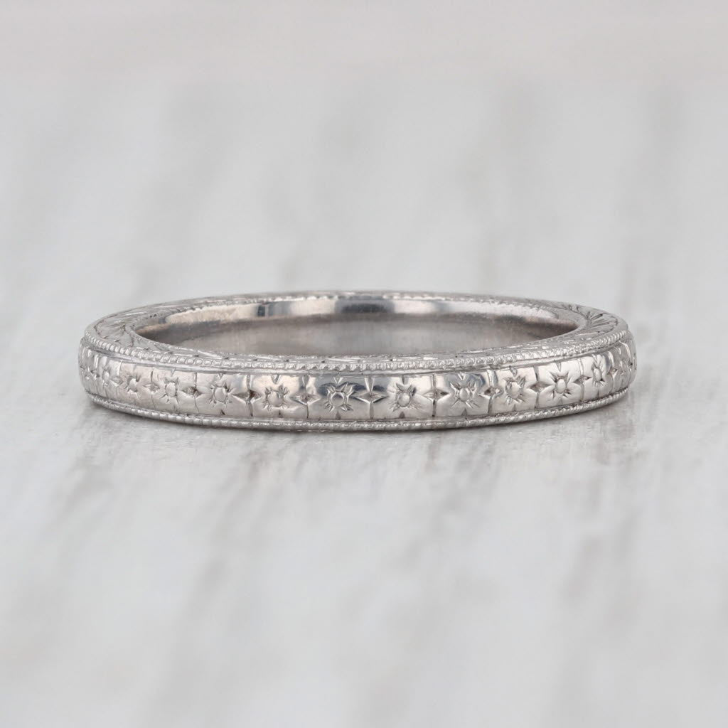 Hand Engraved Floral Wheat Pattern Wedding Band Stackable Ring 14k Gold Size 5