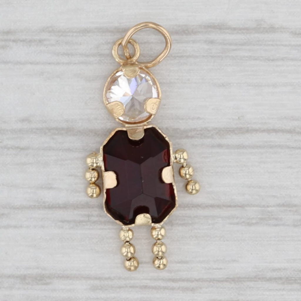 Simulated Garnet January Birthstone Girl Charm 14k Gold Cubic Zirconia Pendant