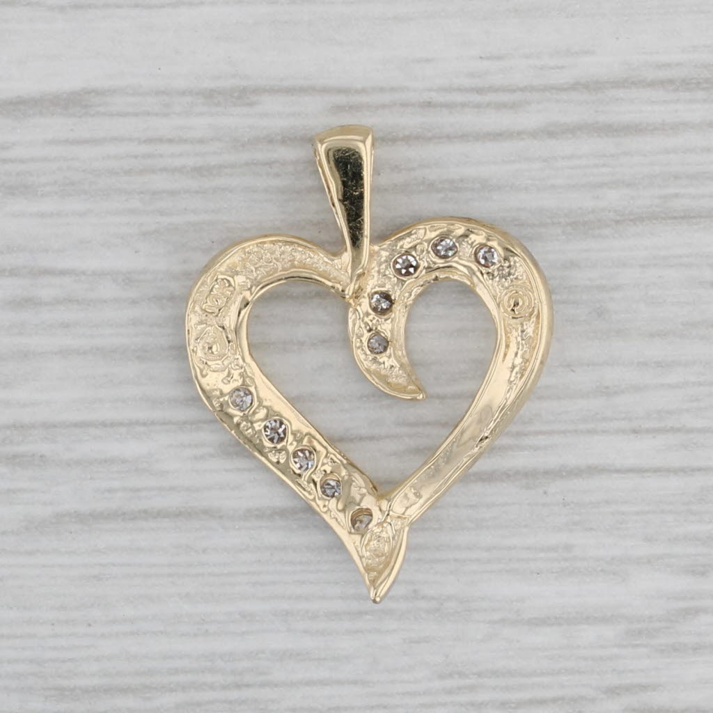 Gray Diamond Open Heart Pendant 10k Yellow Gold