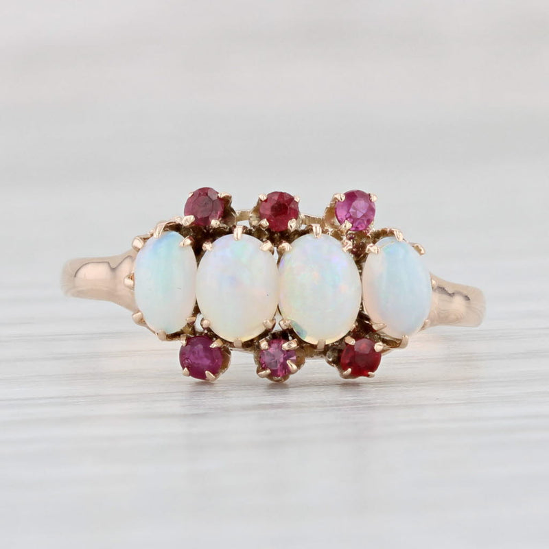 Light Gray Victorian Opal Garnet Ruby Ring 9k Rose Gold Size 8 Antique