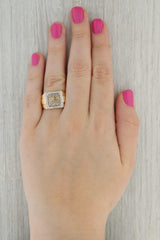 0.74ctw Champagne Diamond Halo Ring 10k Yellow Gold Beveled Band Size 8.75