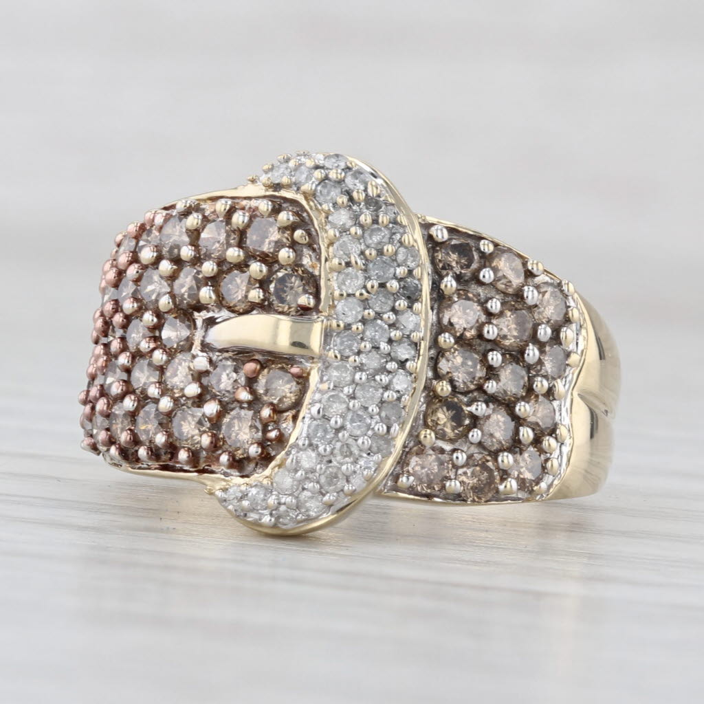1.49ctw Champagne White Diamond Belt Buckle Ring 10k Gold Size 8.25 Cocktail