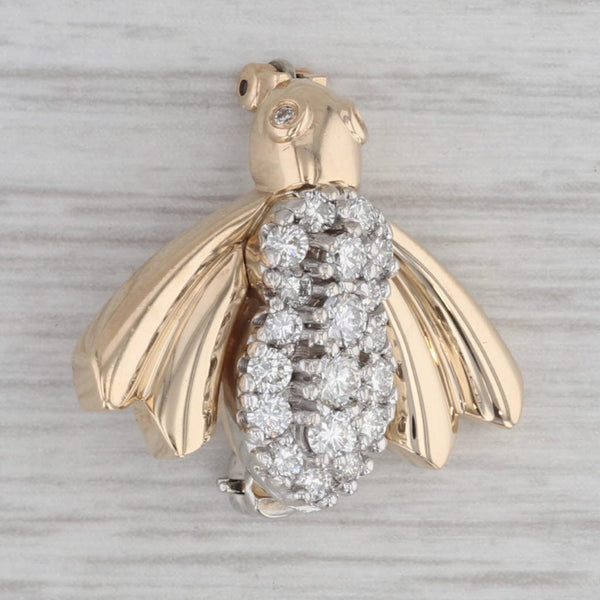 Gray 0.49ctw VS2 Diamond Bee Brooch 14k Yellow White Gold Pin