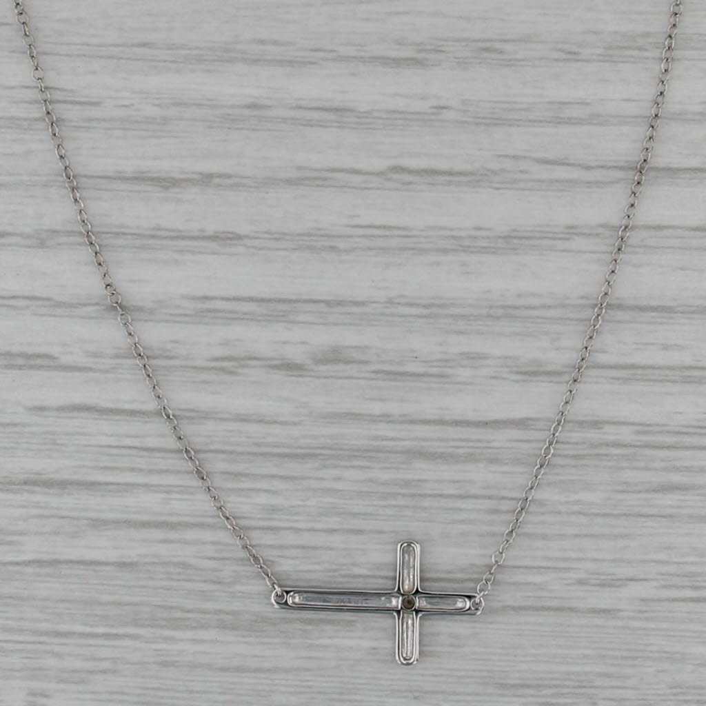Diamond Accented Cross Pendant Necklace 14k White Gold 17" 19" Cable Chain