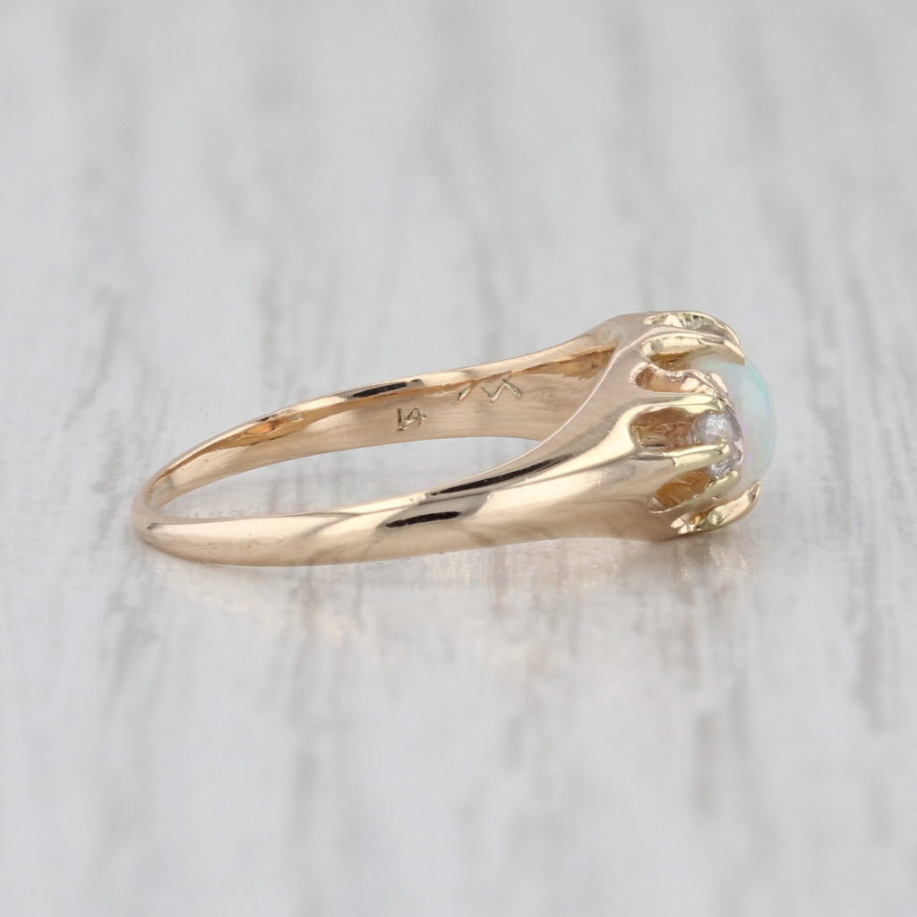 Antique Opal Cabochon Diamond Ring 14k Yellow Gold Size 5.25