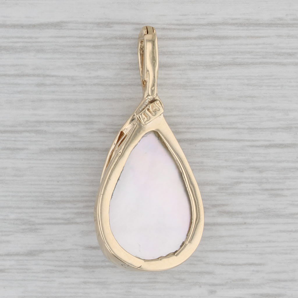 Gray Mabe Pearl Diamond Teardrop Pendant 14k Yellow Gold Enhancer Clip Bail