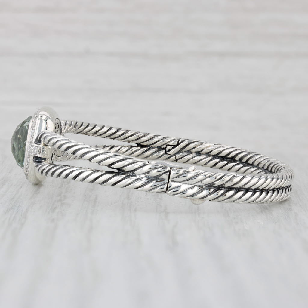 Light Gray Yurman Prasiolite Diamond Halo Albion Bangle Bracelet Sterling Silver 6"