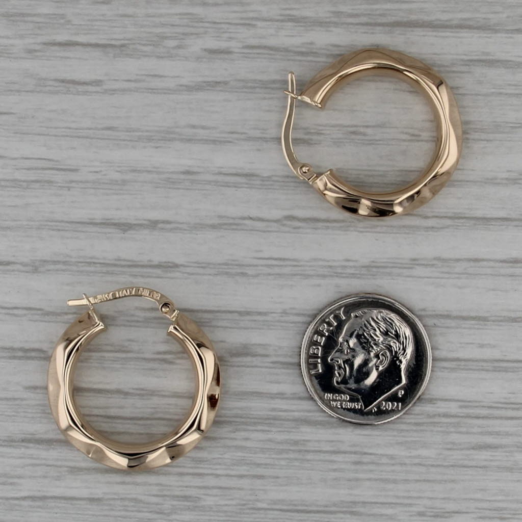 Beveled Hoop Earrings 14k Yellow Gold Snap Top Round Hoops