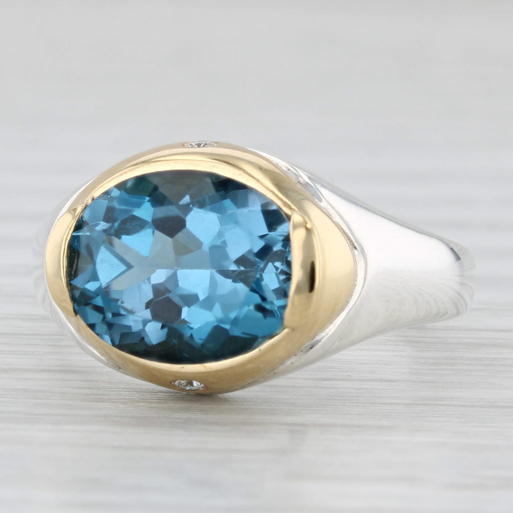 Light Gray Movado 4.64 ctw Blue Topaz Diamond Sterling 18K Yellow Gold Ring Size 6.75