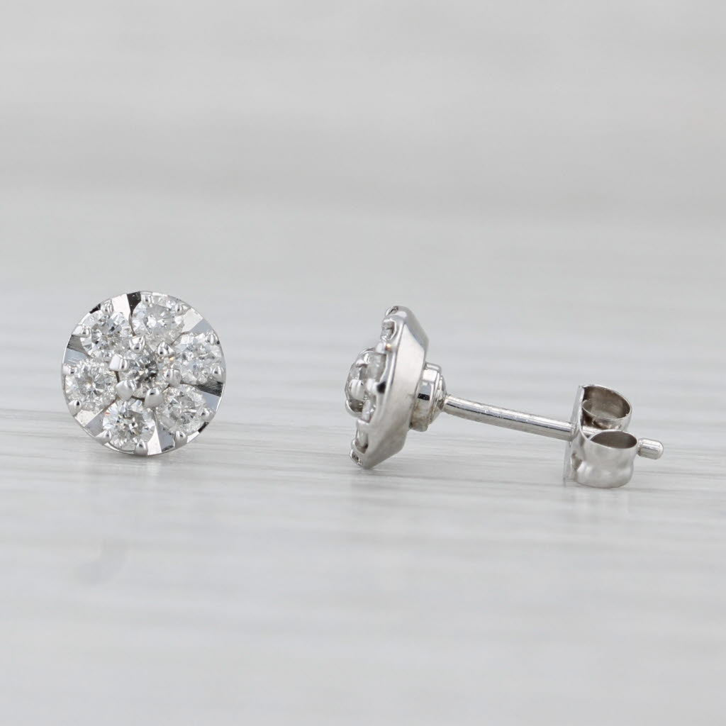 Light Gray 0.40ctw Diamond Cluster Stud Earrings 10k White Gold