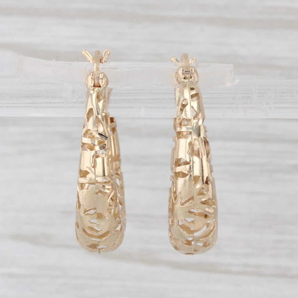 Openwork Hoop Earrings 14k Yellow Gold Snap Top Round Hoops