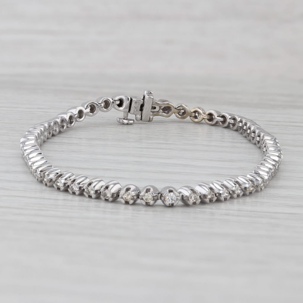 0.80ctw Diamond Tennis Bracelet 10k White Gold 6.75" 3mm