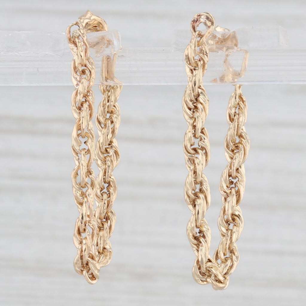 Light Gray Rope Chain Hoop Earrings 14k Yellow Gold Drops