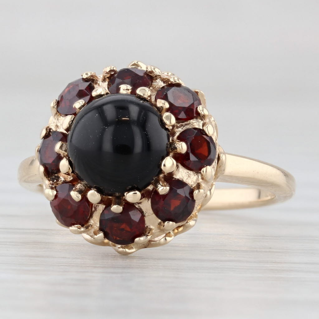 Light Gray Vintage Onyx 1ctw Garnet Halo Ring 14k Yellow Gold Size 6.25