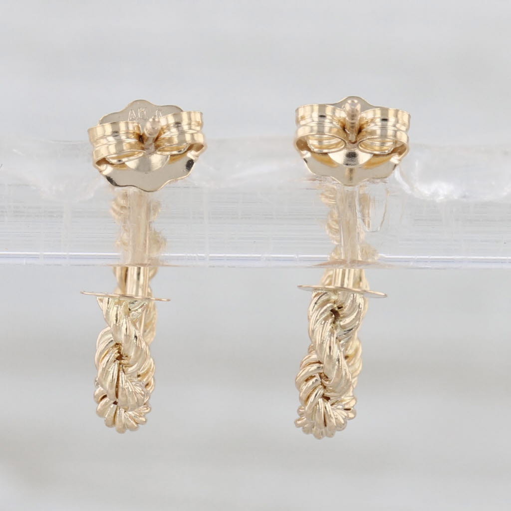 Twisted C-Hoop Earrings 14k Yellow Gold Huggie Twist Hoops Butterfly Backs