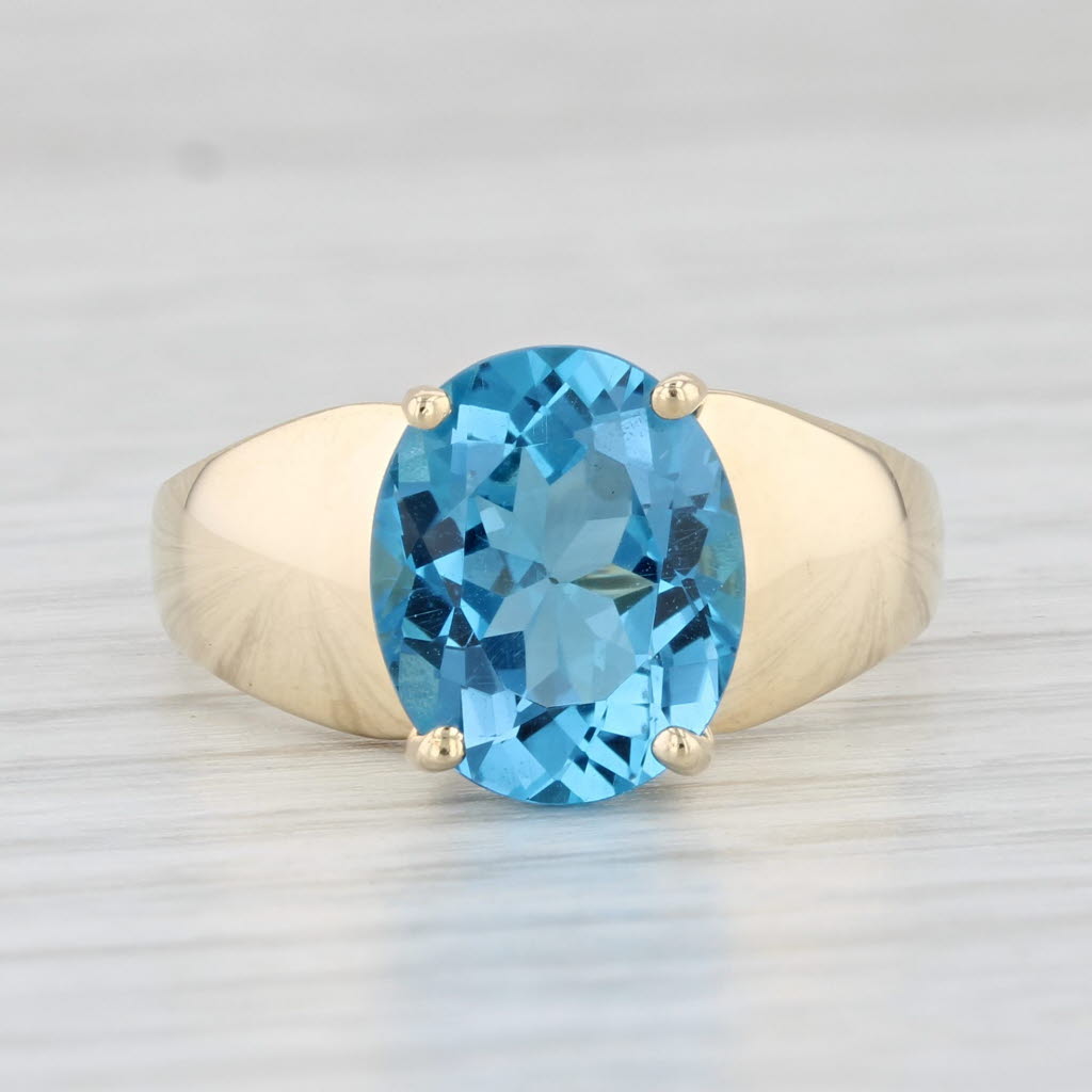 Light Gray 4.60ct Oval Solitaire Blue Topaz Ring 14k Yellow Gold Size 7.5