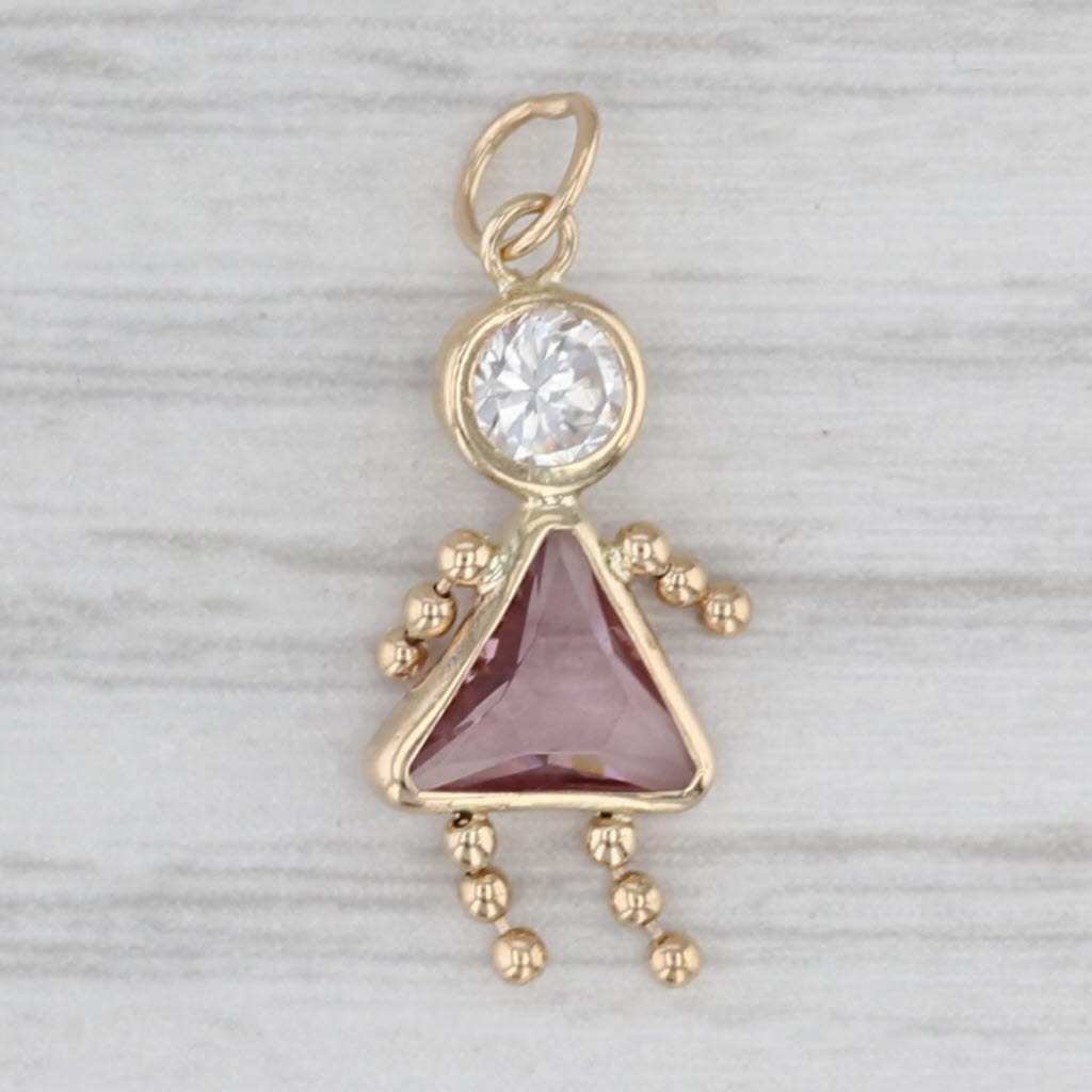 Cubic Zirconia Simulated Amethyst February Birthstone Girl 14k Gold Charm