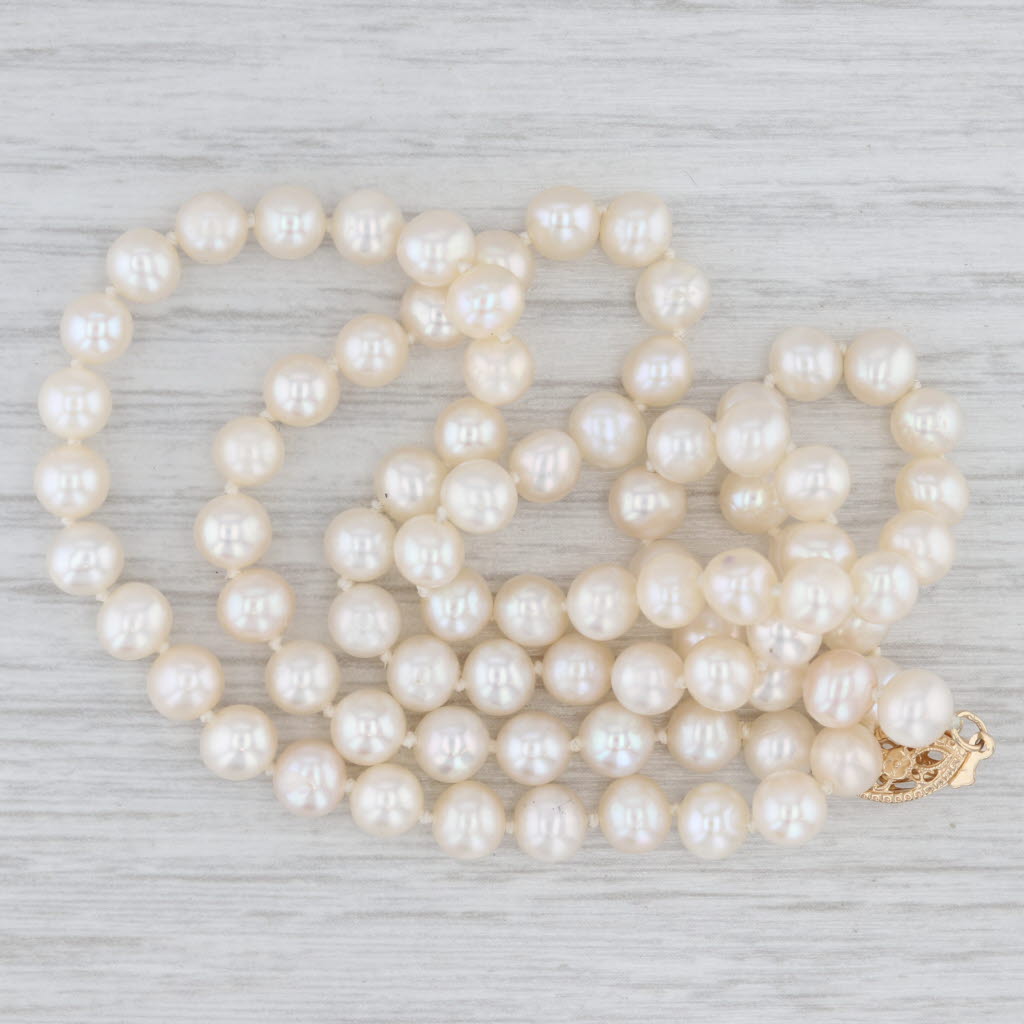 18.75" Cultured Pearl Necklace 10k Gold Clasp 4.7-5.6mm Graduated Single Strand