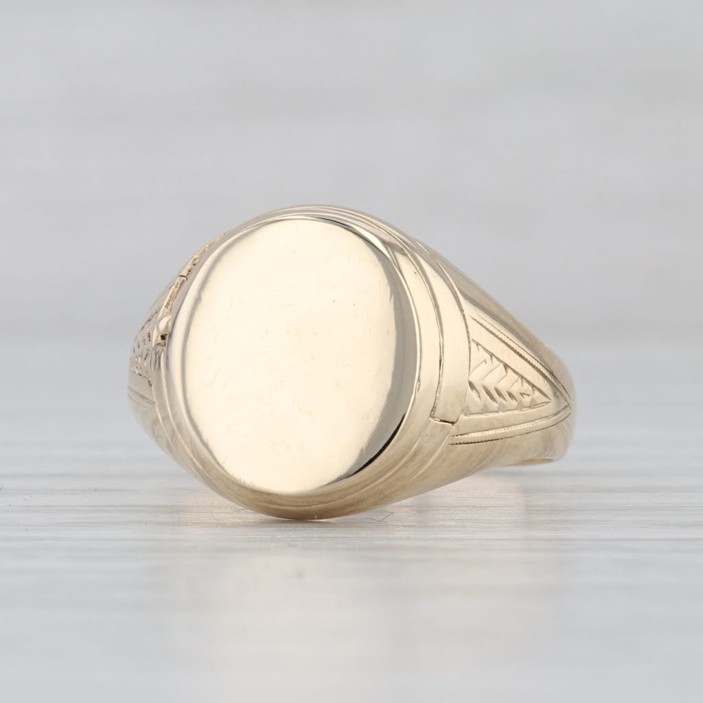 Picture Locket Ring 10k Yellow Gold Engravable Signet Size 9.75 Opens