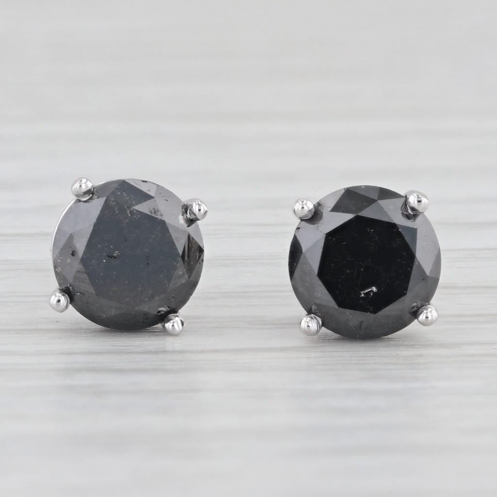 Light Gray New 3.45ctw Black Diamond Stud Earrings 14k White Gold Round Solitaires