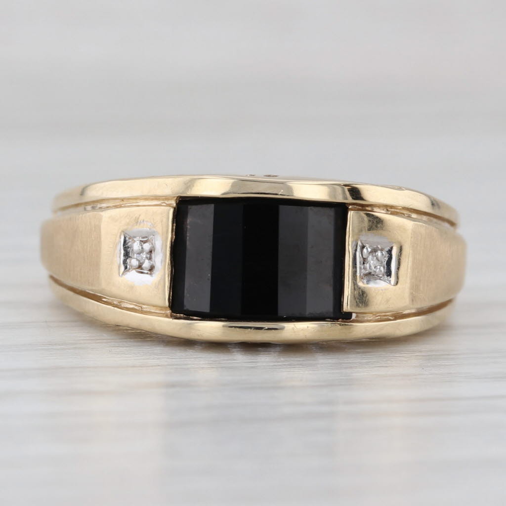 Onyx DAD Ring 10k Yellow Gold Diamond Accents Size 10.25 Gift