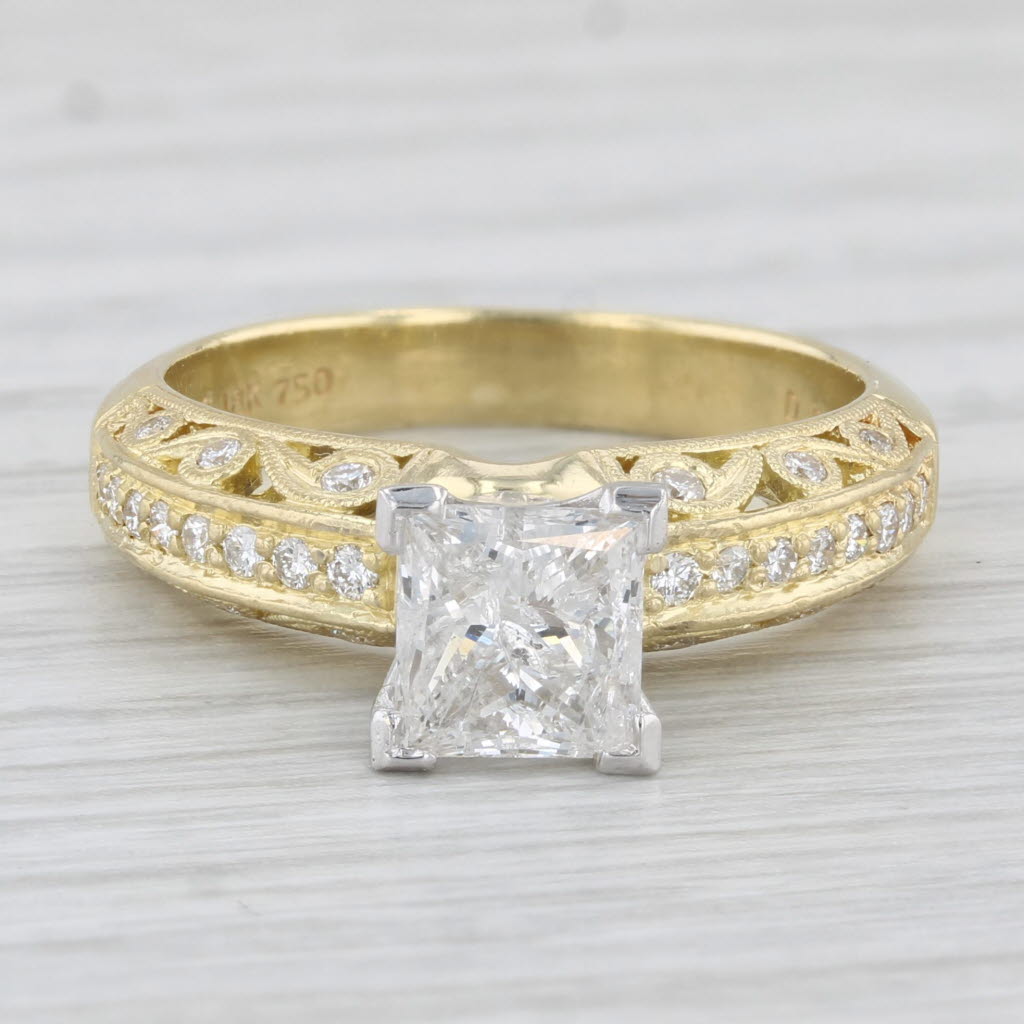 Light Gray Simon G 1.34ctw Princess Diamond Engagement 18k Yellow Gold Size 6.5 EGL USA