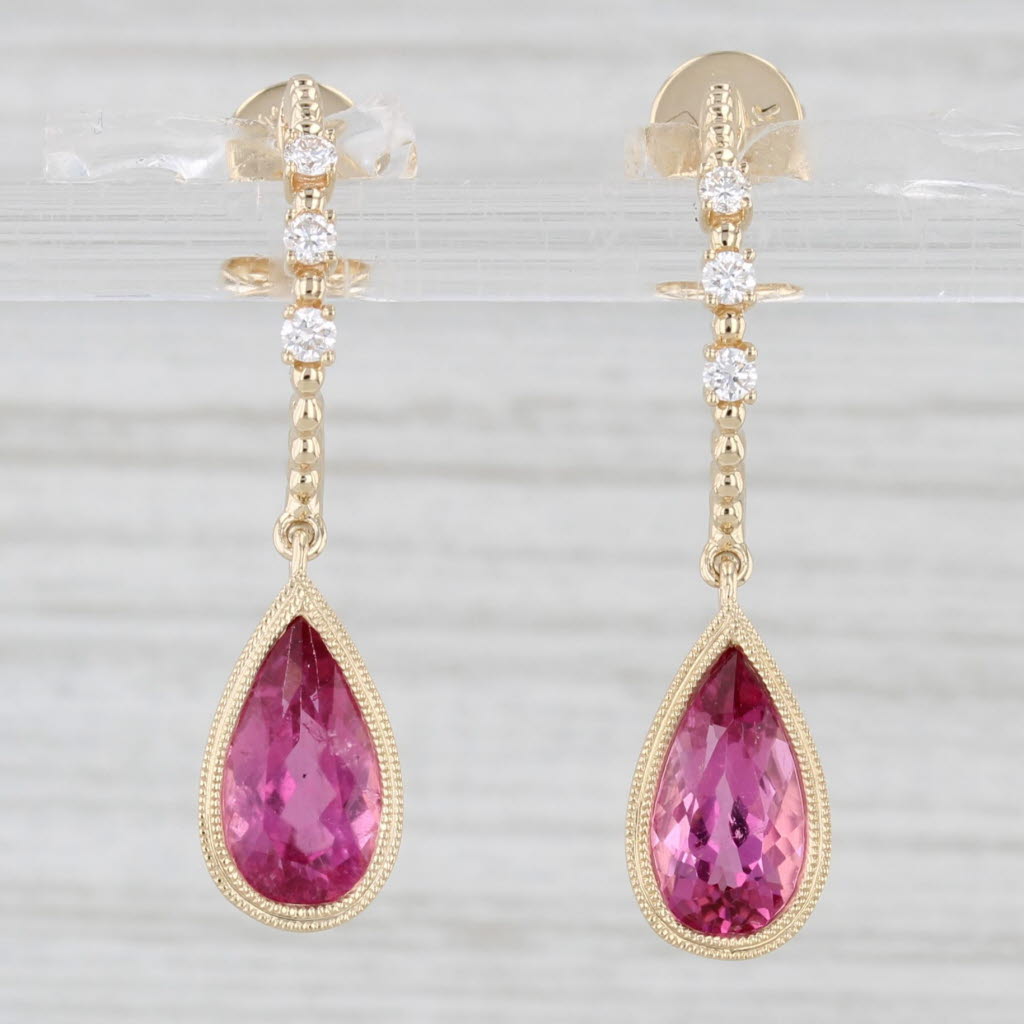 Light Gray New 2.26ctw Pink Sapphire Diamond Hoop Dangle Earrings 14k Yellow Gold