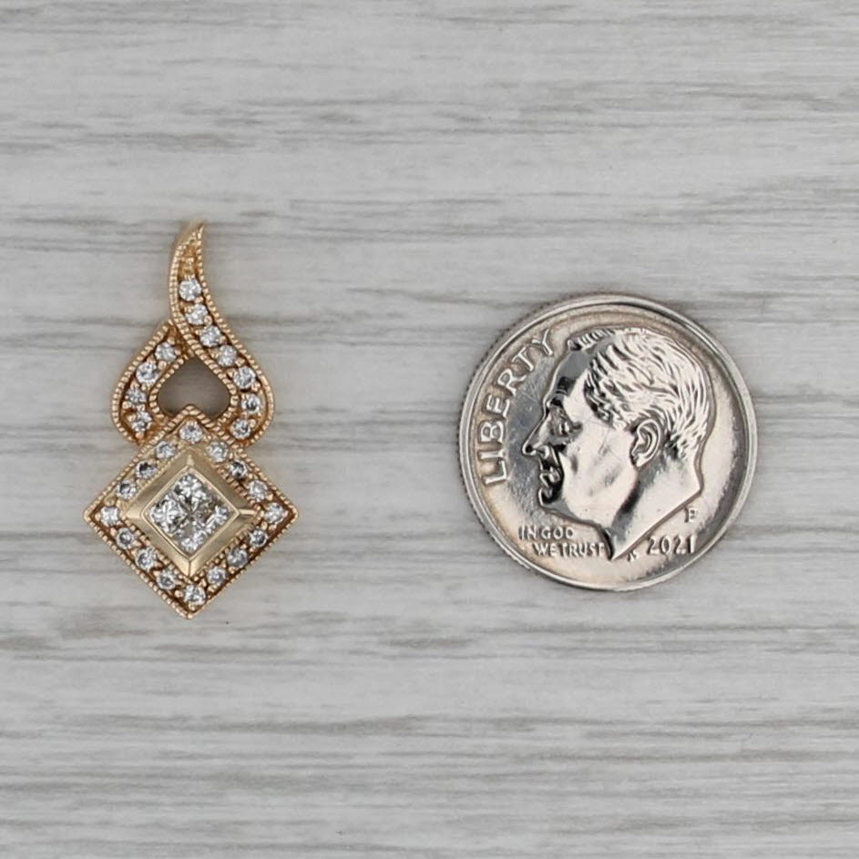 0.38ctw Diamond Halo Pendant 14k Yellow Gold Floating Drop
