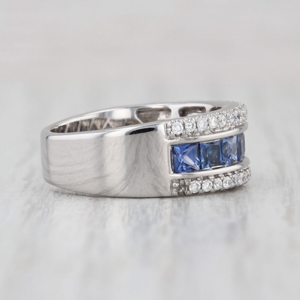 1.65ctw Blue Sapphire Diamond Ring 14k White Gold Size 4.25-4.5 Wedding Band