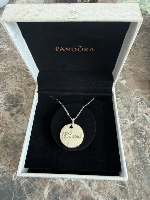 Pandora Blessed Engraved Necklace Sterling Silver ENG397122_4-60 w/ Box