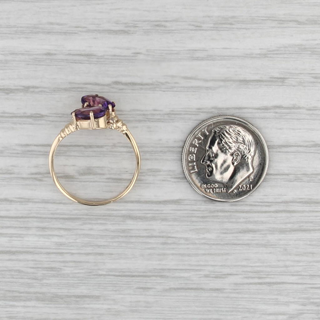1.20ctw Pear Amethyst Diamond Bypass Ring 10k Yellow Gold Size 6.25