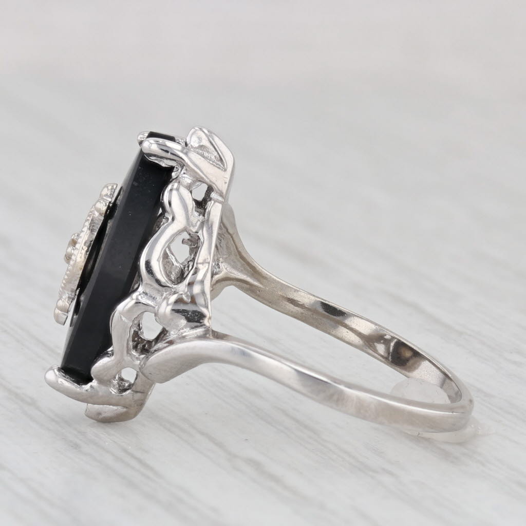 Light Gray Vintage Onyx Signet Ring 10k White Gold Size 5.25 Diamond Accent